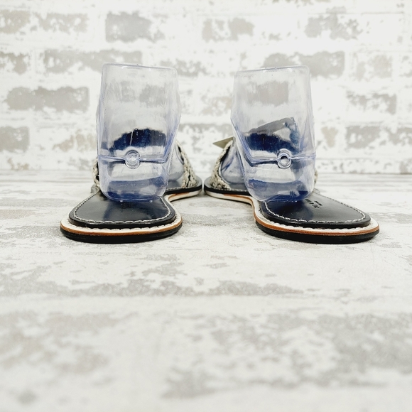 New Rag & Bone Leather Melrose Bicolor Plank Black & White Flat Sandals W738 - Picture 6 of 11